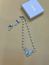 Dior Butterfly Pearl Set Silver Crystals Jewelry premium replica - image 5