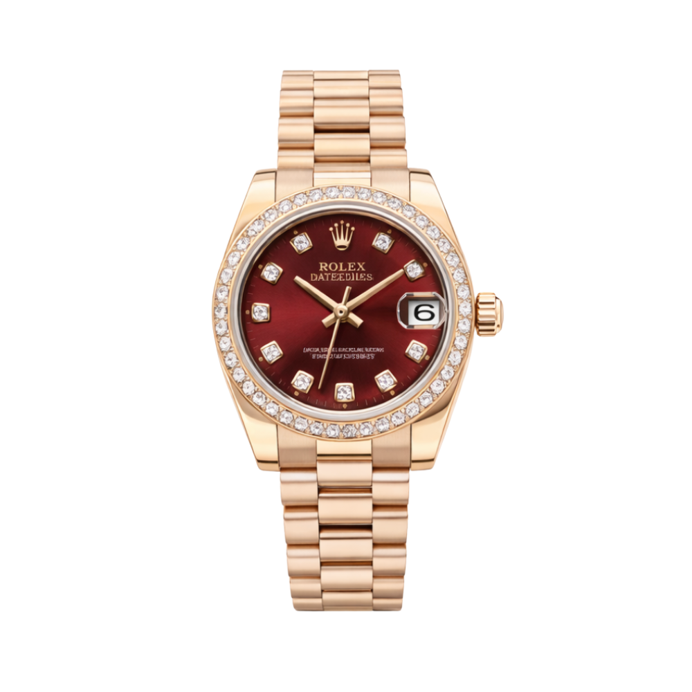 Rolex Datejust Red Dial Diamond Bezel Watch premium replica - image 1