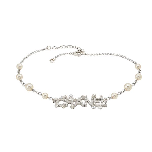 Chanel Pearl Strand With Integrated Crystal-Encrusted Logo Jewelry