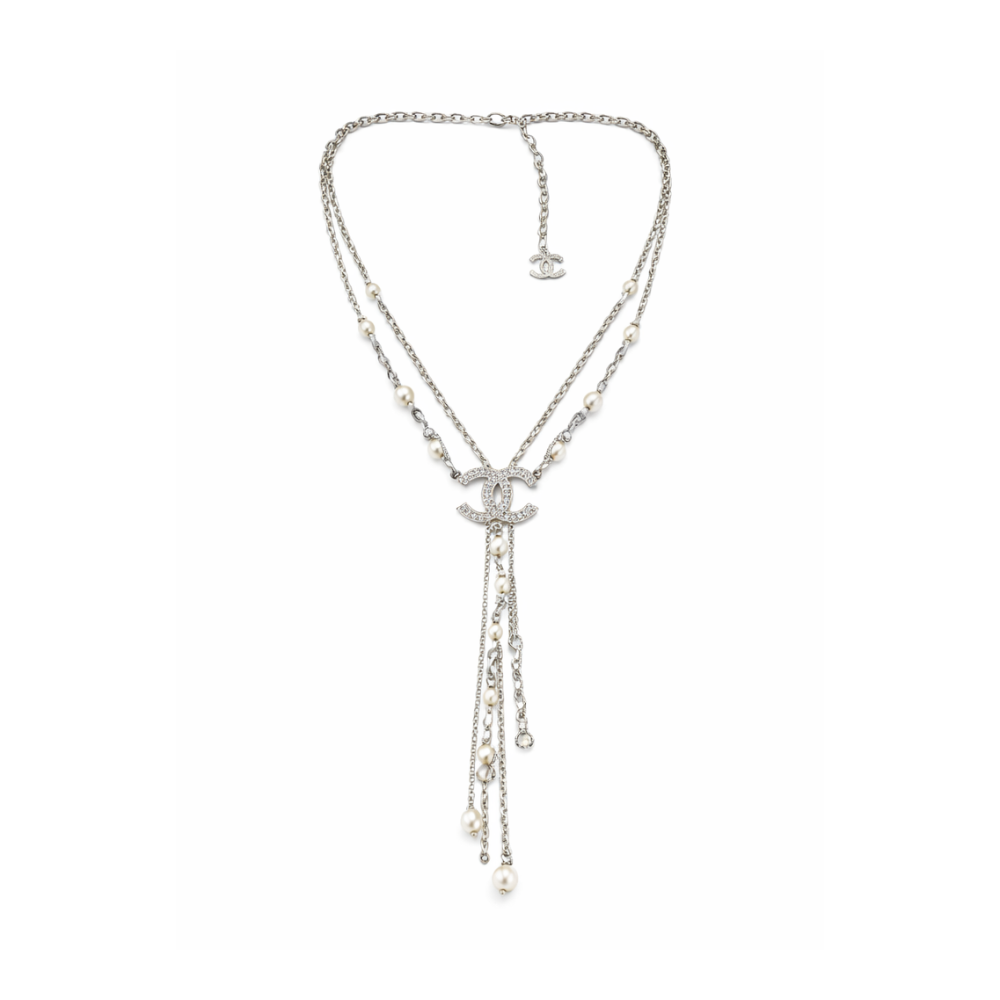 Chanel Cc Logo Interlocking Pearl Chain Lariat Necklace Jewelry premium replica - image 1