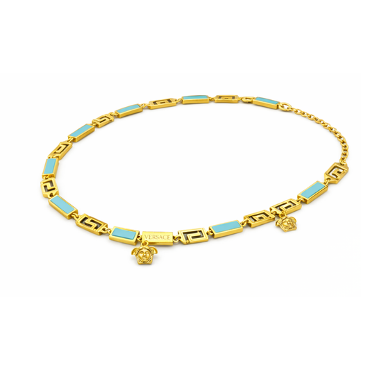 Versace Jewelry | Turquoise Greca Enamel Medusa Necklace
