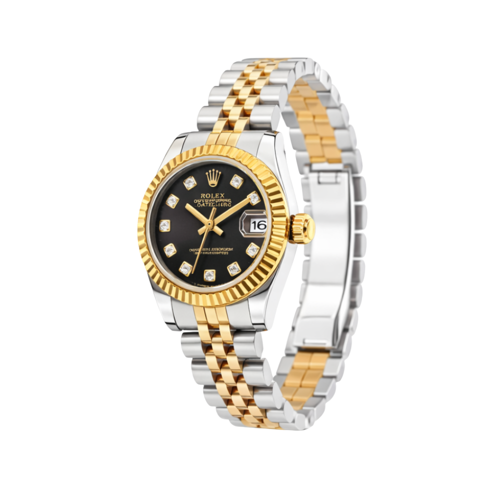 Rolex Watch | Datejust Two-Tone Black Diamond Dial Fluted