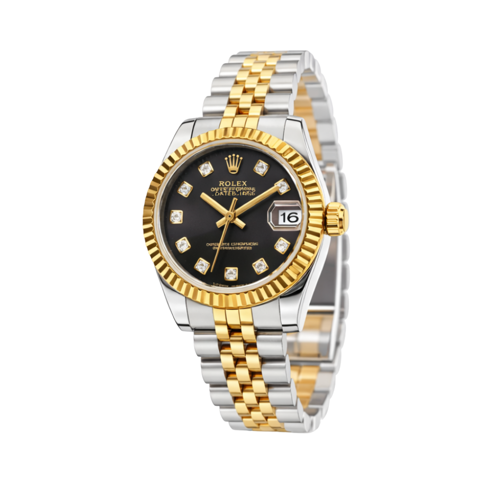 Rolex Watch | Datejust Two-Tone Black Diamond Dial Fluted
