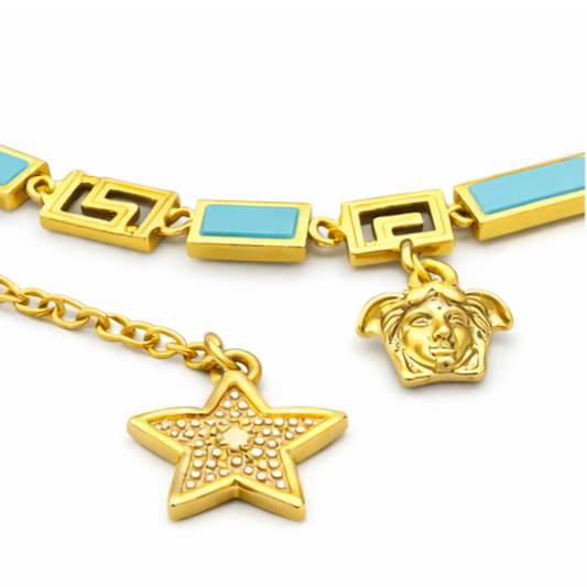 Versace Jewelry | Turquoise Greca Enamel Medusa Necklace