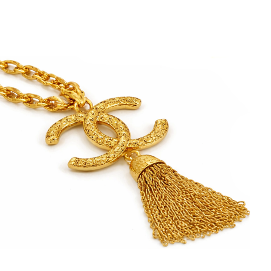 Chanel Jewelry | Textured CC Tassel Necklace & Earrings Set