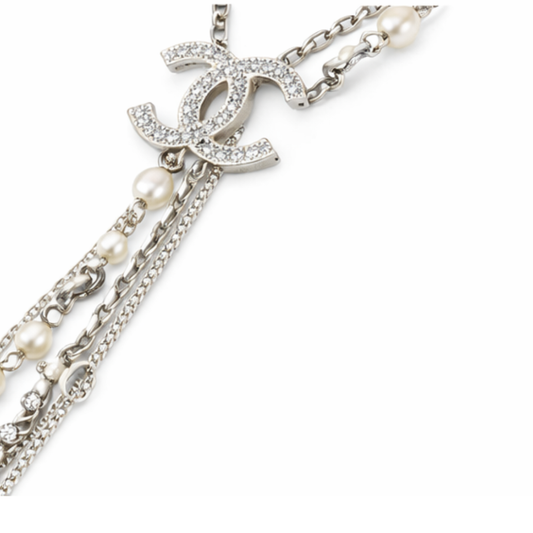 Chanel Jewelry | CC Logo Interlocking Pearl Chain Lariat Necklace