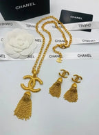Chanel Jewelry | Textured CC Tassel Necklace & Earrings Set