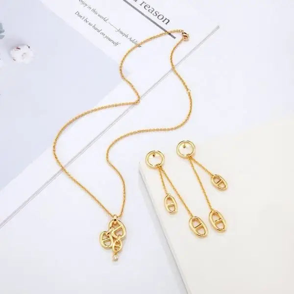 Dior Jewelry | Navy Necklace Earrings Set Gold