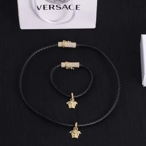 Versace Jewelry | Medusa '95 Braided Leather Necklace & Bracelet Set