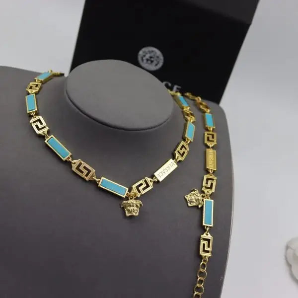Versace Jewelry | Turquoise Greca Enamel Medusa Necklace