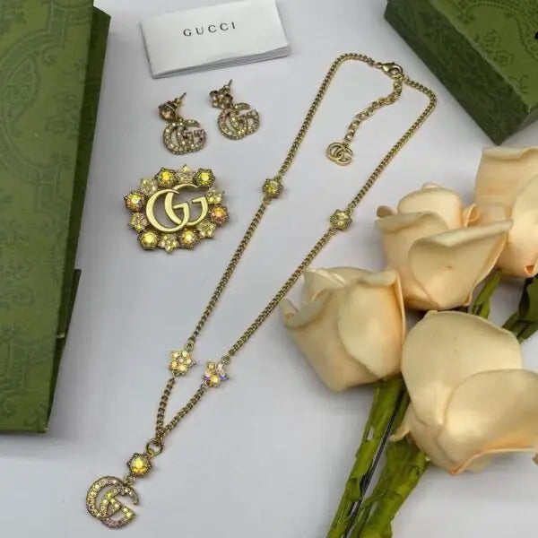 Gucci Jewelry | GG Crystal Earring Brooch Set Gold
