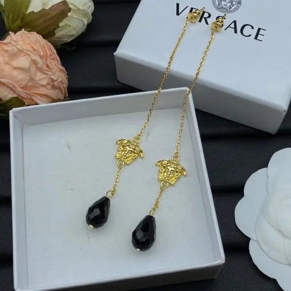 Versace Jewelry | Medusa Black Stone Drop Earrings