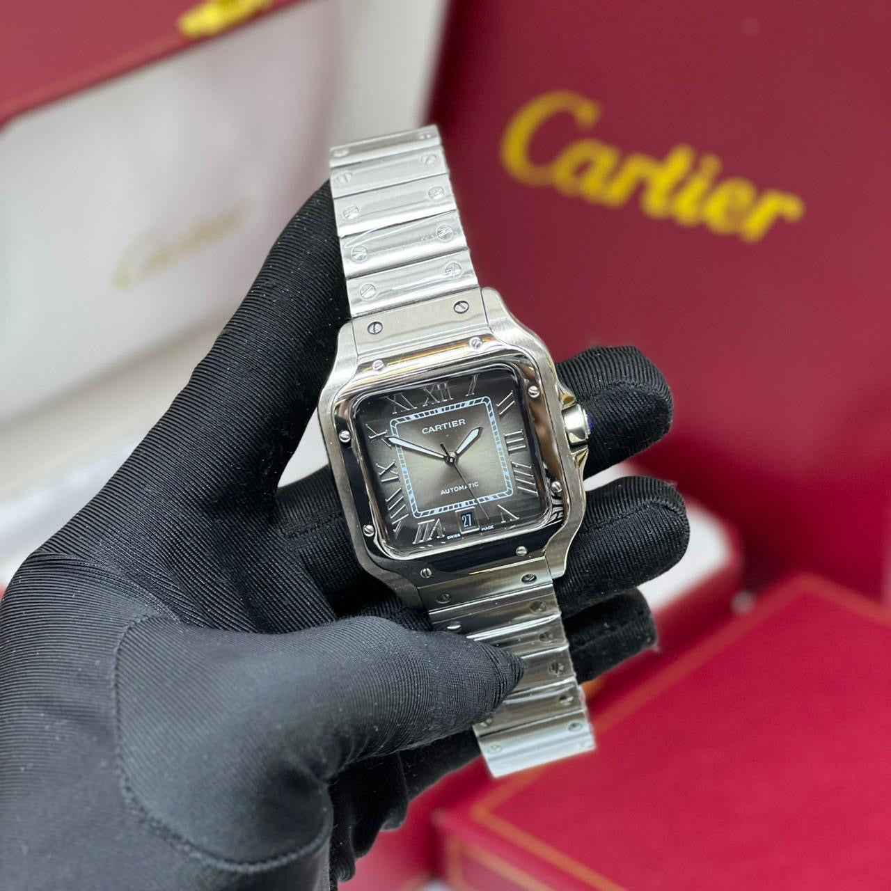 Cartier Watch |  Santos de Cartier silver & Graduated Green Dial