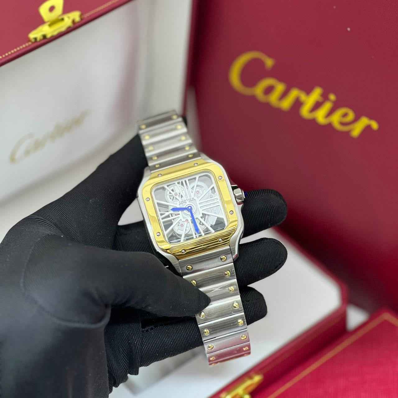 Cartier Watch | Cartier Santos Skeleton Two-Tone Steel & Yellow Gold