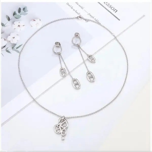 Dior Jewelry | CD Navy Necklace Earrings Set Gold