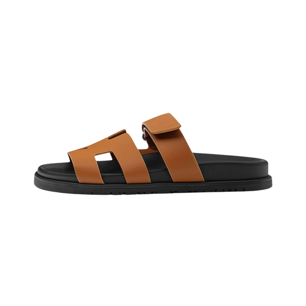 Hermès Slipper | Chypre Brown Calfskin Black Sole