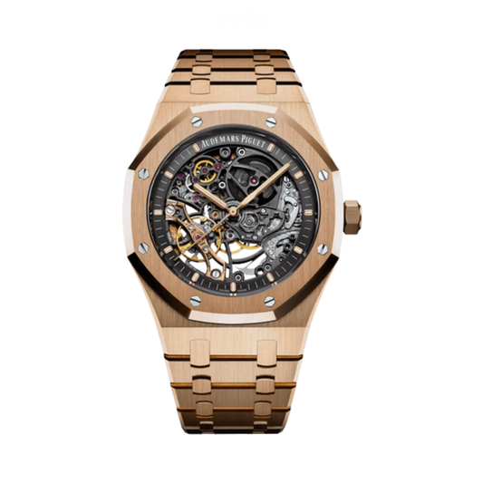 Audemars Piguet Watch | Royal Oak Double Balance Wheel Openworked Pink Gold Slate Grey Dial