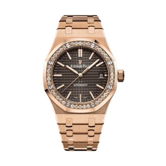 Audemars Piguet Watch | Royal Oak Diamond Bezel Pink Gold Black Dial