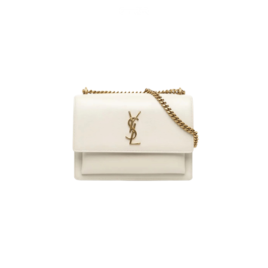 YSL Bag | Sunset Medium Shoulder Bag White Calfskin Leather