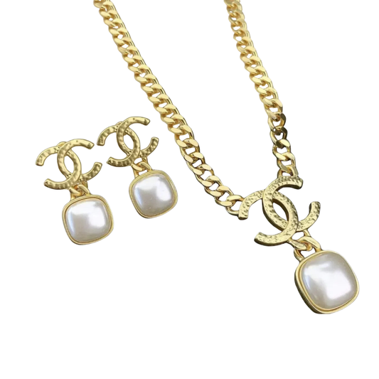 Chanel Jewelry | Hammered Gold Tone CC Pearl Set