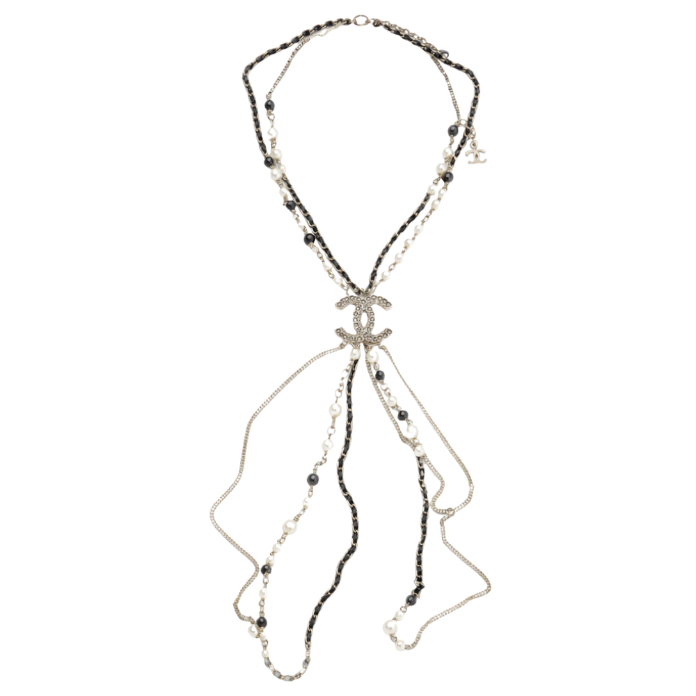 Chanel Jewelry | Long Bead Pearl CC Logo Sautoir Necklace Gold Tone