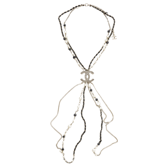 Chanel Jewelry | Long Bead Pearl CC Logo Sautoir Necklace Gold Tone