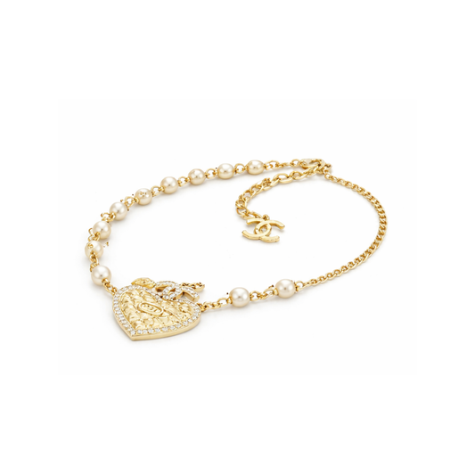 Chanel Jewelry | Quilted Heart CC Logo Pearl Station Necklace