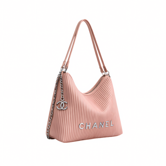 Chanel Bag | Pleated Ribbed Hobo Bag Light Pink