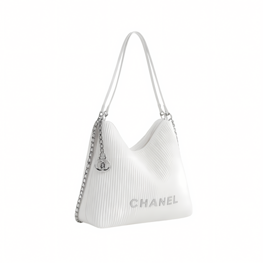 Chanel Bag | Pleated Ribbed Hobo Bag Light White