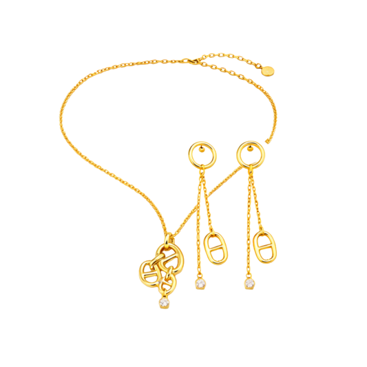 Dior Jewelry | CD Navy Necklace Earrings Set Gold