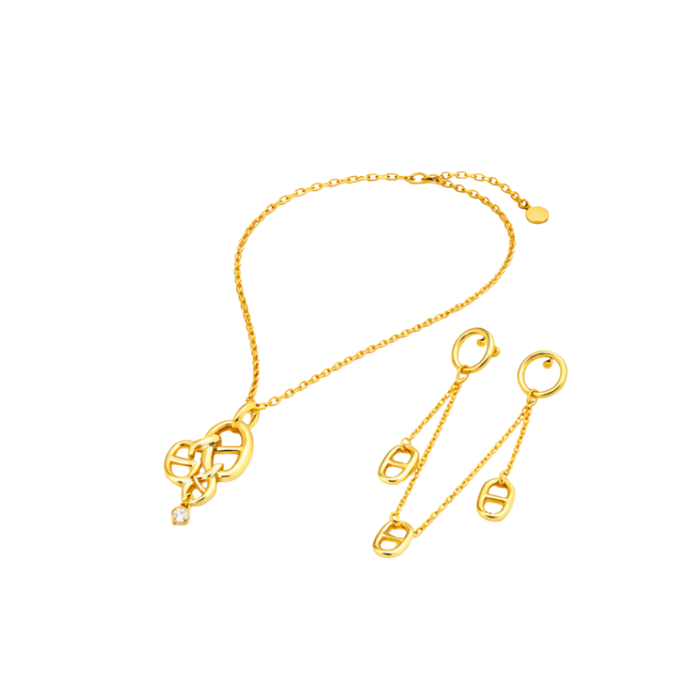 Dior Jewelry | CD Navy Necklace Earrings Set Gold