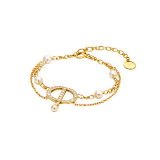 Dior Jewelry | CD Pearl Layered Necklace Bracelet Set Gold
