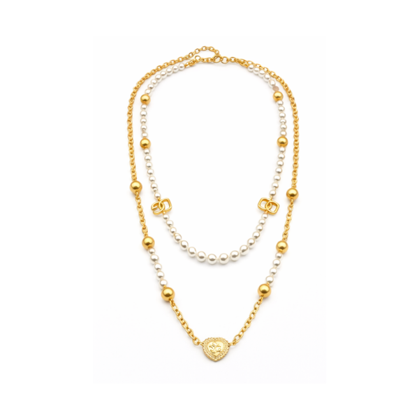 Dior Petit Cd Heart Pearl Double Necklace Jewelry
