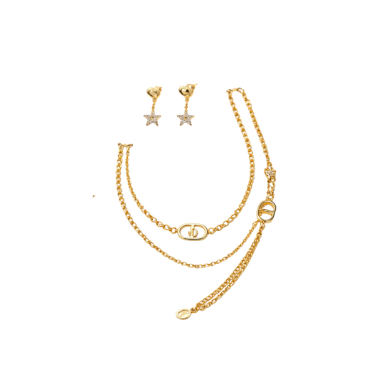 Dior Jewelry | Star Multi Layer Necklace Earrings Set Gold Finish Metal