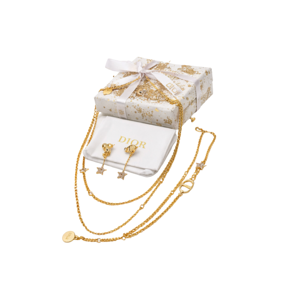 Dior Jewelry | Star Multi Layer Necklace Earrings Set Gold Finish Metal