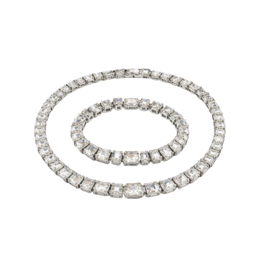 Dior Jewelry | Solitaire Crystal Necklace and Bracelet Set Silver
