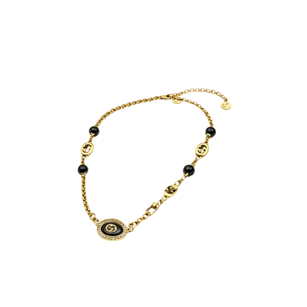 Gucci Jewelry | GG Black Bead Chain Bracelet Gold