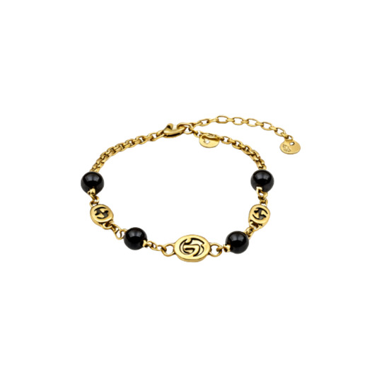 Gucci Jewelry | GG Black Bead Chain Bracelet Gold