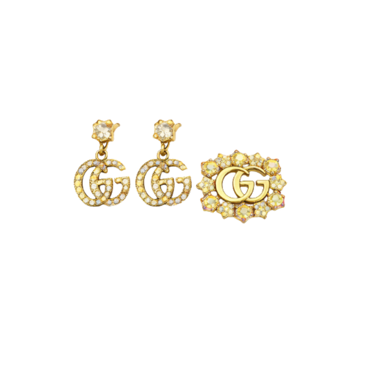 Gucci Jewelry | GG Crystal Earring Brooch Set Gold