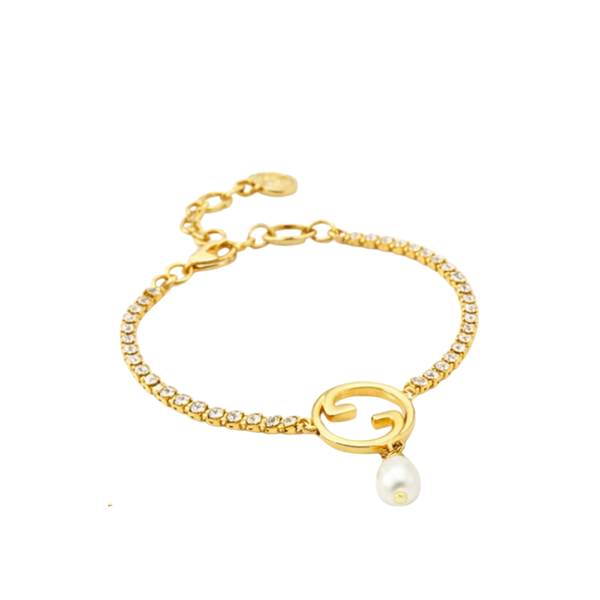 Gucci Gg Crystal Pearl Bracelet Gold Jewelry