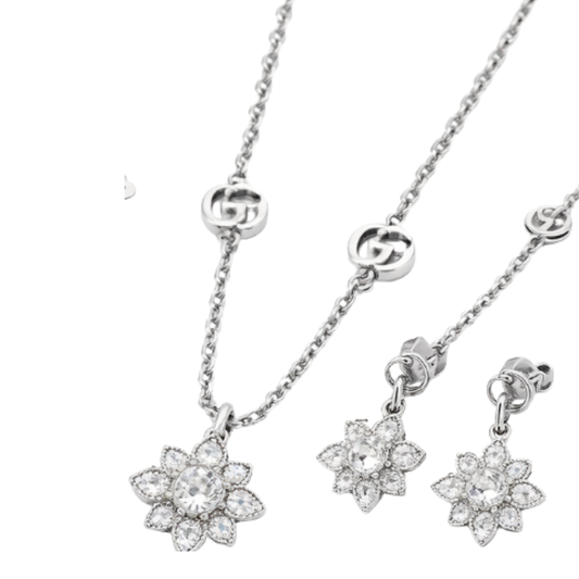 Gucci Jewelry | GG Flower Crystal Necklace Bracelet Set Silver