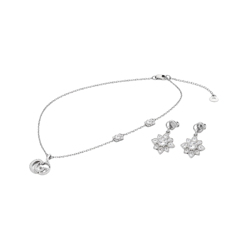 Gucci Jewelry | GG Flower Crystal Necklace Bracelet Set Silver