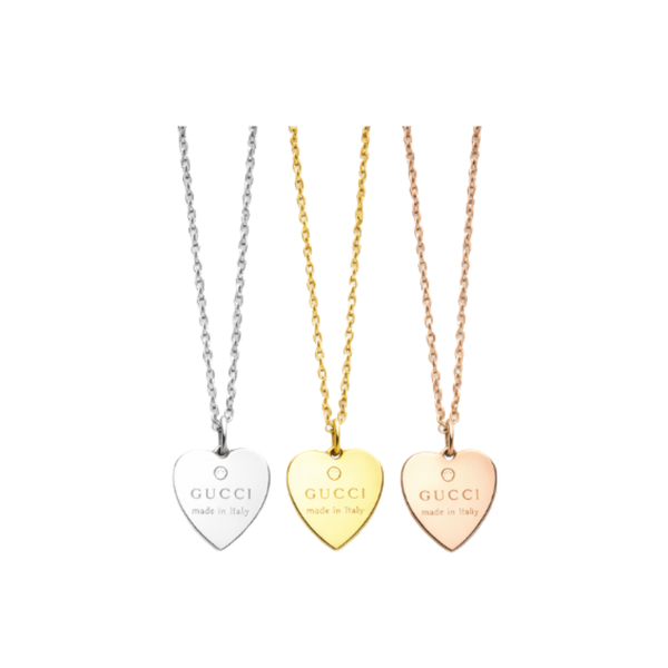 Gucci Heart Logo Necklace Gold Silver Rosegold Jewelry