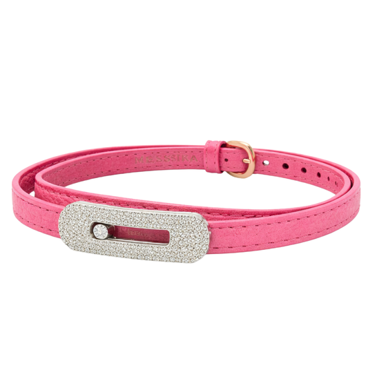 Messika Jewelry | Leather Double Wrap Bracelet Pink Diamonds