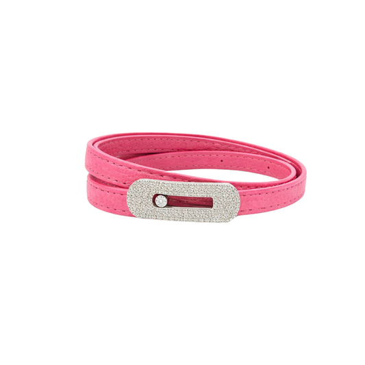 Messika Jewelry | Leather Double Wrap Bracelet Pink Diamonds