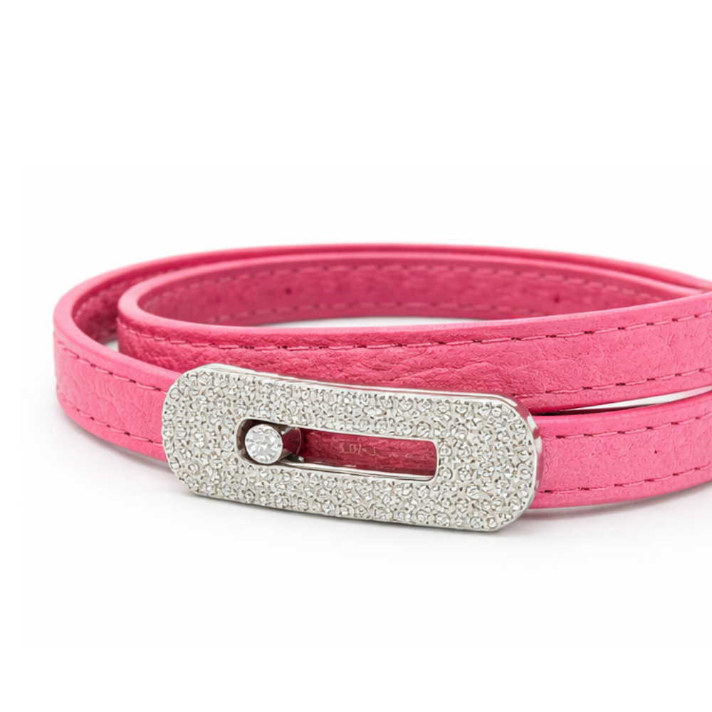 Messika Jewelry | Leather Double Wrap Bracelet Pink Diamonds