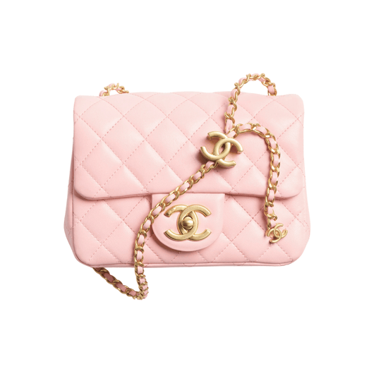 Chanel Bag | Mini Flap Bag Pink Lambskin Leather With Gold-tone Hardware.