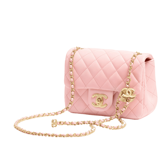 Chanel Bag | Mini Flap Bag Pink Lambskin Leather With Gold-tone Hardware.