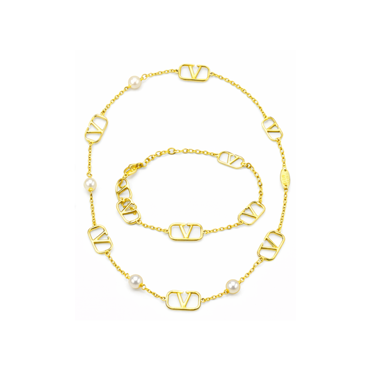 Valentino Jewelry | VLogo Signature Pearl Necklace Bracelet Set Gold