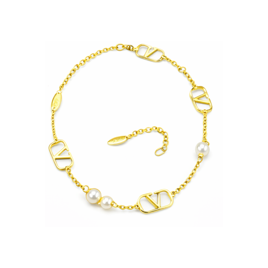 Valentino Jewelry | VLogo Signature Pearl Necklace Bracelet Set Gold